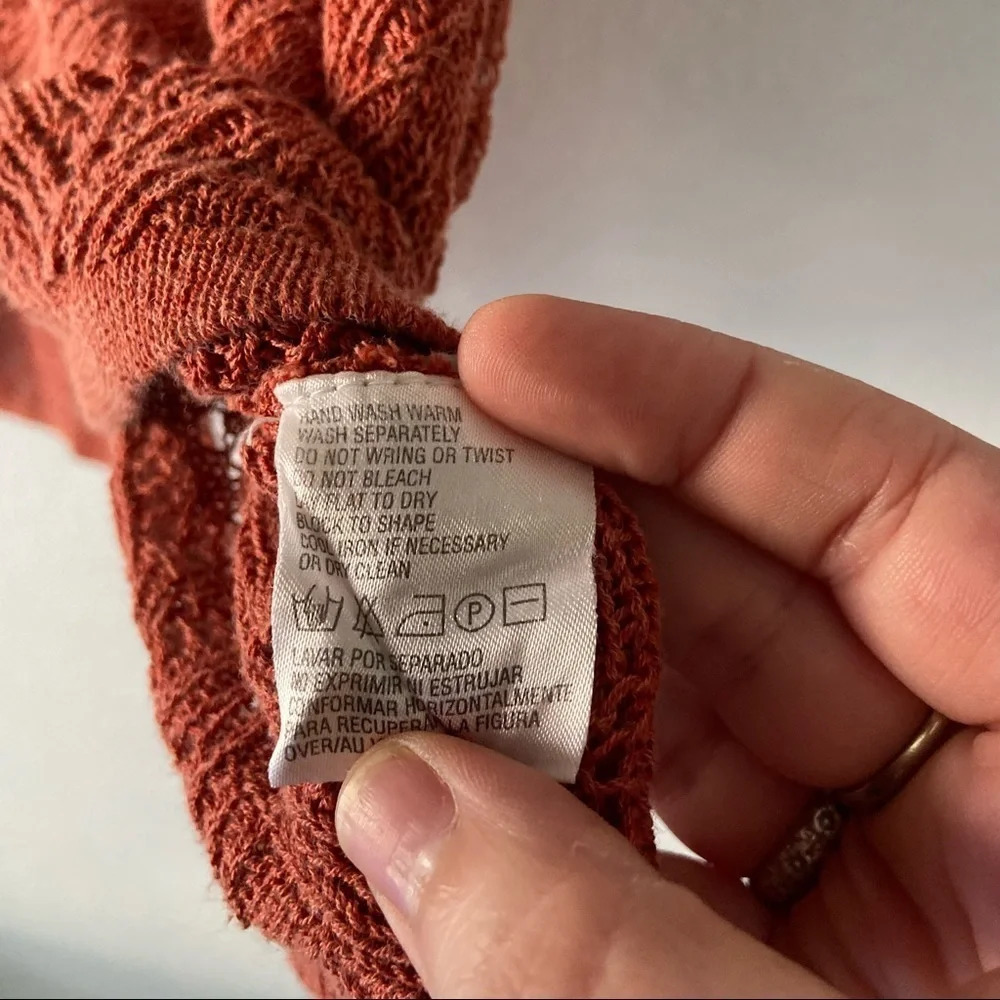 Liz Claiborne Retro Knit Crochet Shrug Jacket Rust Red XXL Grannycore Boho - Picture 6 of 12